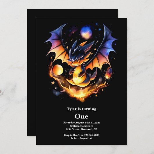 Dragon eerste verjaardag kaart (Voorkant / Achterkant)