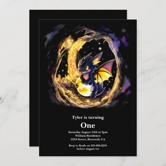 Dragon eerste verjaardag kaart (Voorkant / Achterkant)