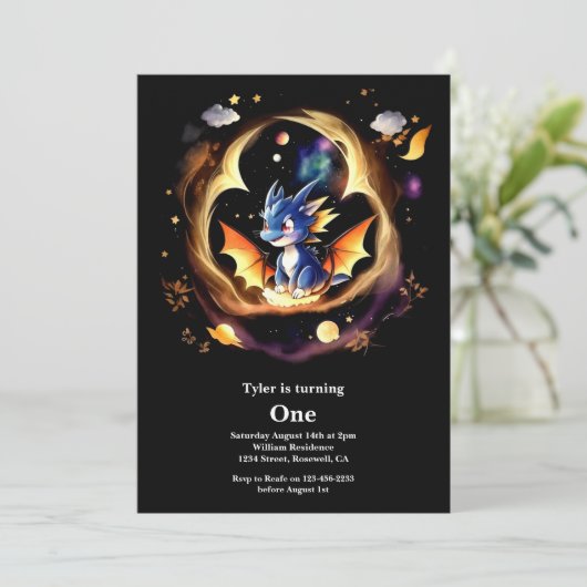 Dragon eerste verjaardag kaart (Staand voorkant)