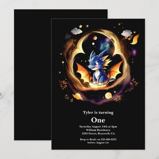 Dragon eerste verjaardag kaart (Voorkant / Achterkant)