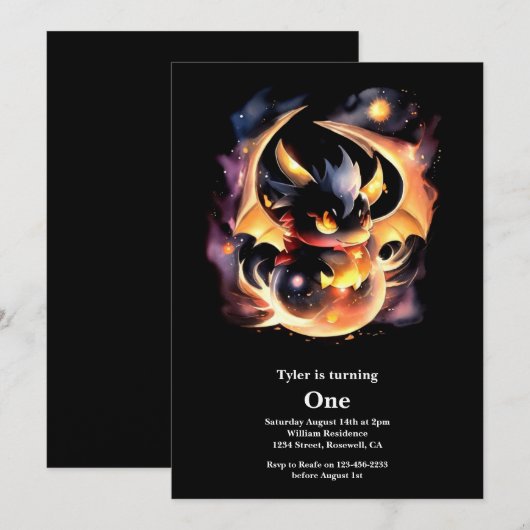 Dragon eerste verjaardag kaart (Voorkant / Achterkant)