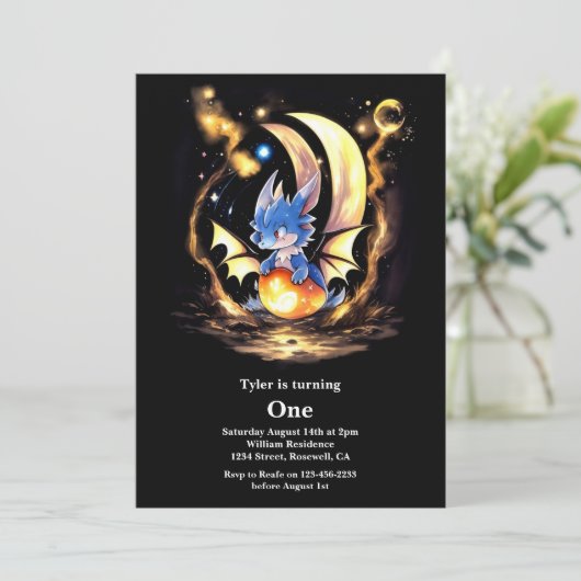 Dragon eerste verjaardag kaart (Staand voorkant)