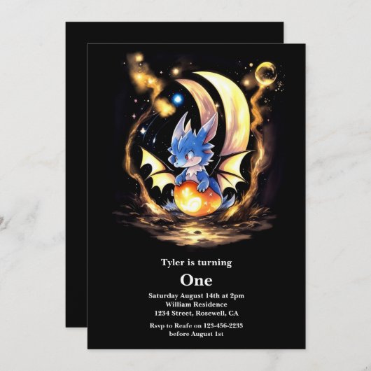 Dragon eerste verjaardag kaart (Voorkant / Achterkant)