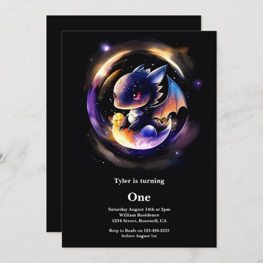 Dragon eerste verjaardag kaart (Voorkant / Achterkant)