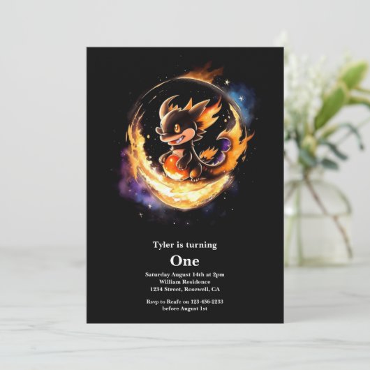 Dragon eerste verjaardag kaart (Staand voorkant)