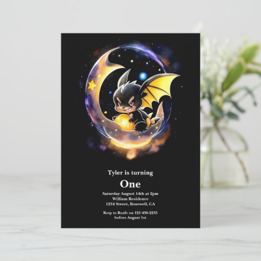 Dragon eerste verjaardag kaart (Staand voorkant)