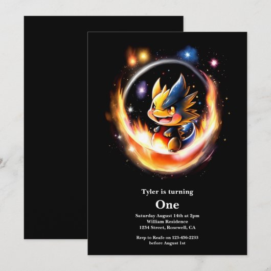 Dragon eerste verjaardag kaart (Voorkant / Achterkant)