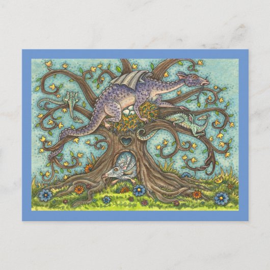 DRAGON-EIEREN, MEDIEVAL LAIR, FANTASY FOLK ART Bla Briefkaart (Voorkant)