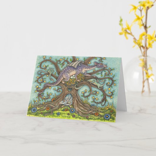 DRAGON-EIEREN, MEDIEVAL LAIR, FANTASY FOLK ART Bla Kaart (Gele Bloem)