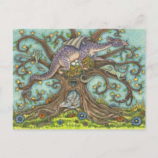 DRAGON-EIEREN, MEDIEVAL LAIR, FANTASY FOLK ART BRIEFKAART (Voorkant)