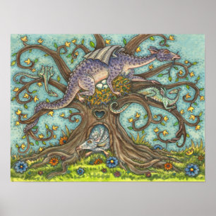 DRAGON-EIEREN, MEDIEVAL LAIR, FANTASY FOLK ART POSTER