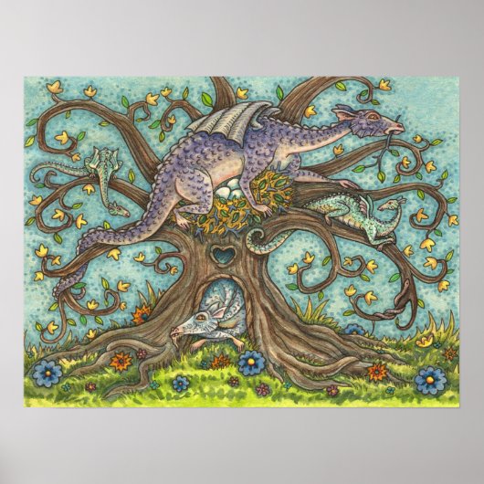 DRAGON-EIEREN, MEDIEVAL LAIR, FANTASY FOLK ART POSTER (Voorkant)