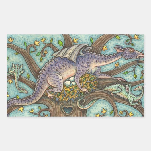 DRAGON-EIEREN, MEDIEVAL LAIR, FANTASY FOLK ART RECHTHOEKIGE STICKER (Voorkant)