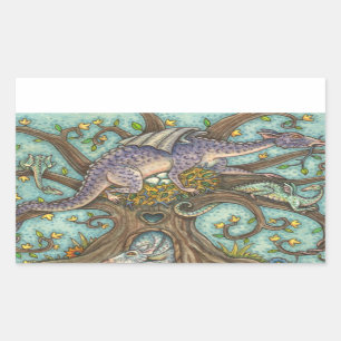 DRAGON-EIEREN, MEDIEVAL LAIR, FANTASY FOLK ART RECHTHOEKIGE STICKER