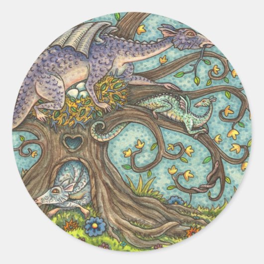 DRAGON-EIEREN, MEDIEVAL LAIR, FANTASY FOLK ART RONDE STICKER (Voorkant)