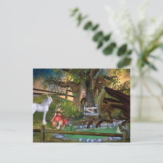 Dragon Elf Fairy Unicorn Fantasy Landschap Briefkaart (Staand voorkant)