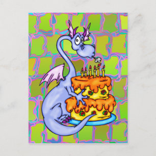 Dragon en Birthday Cake Briefkaart