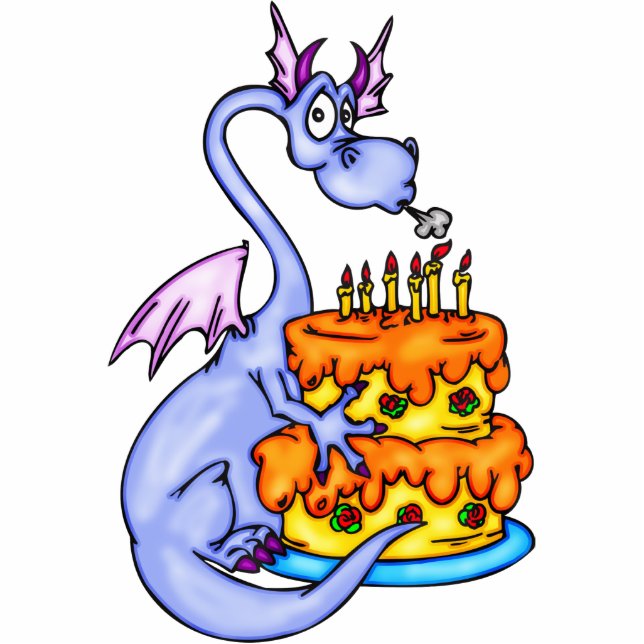 Dragon en Birthday Cake Staand Fotobeeldje (Voorkant)