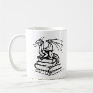 Dragon en Books Line Art Koffiemok