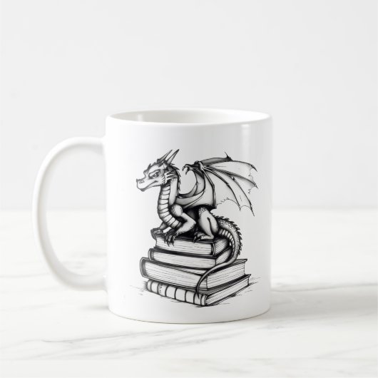 Dragon en Books Line Art Koffiemok (Links)
