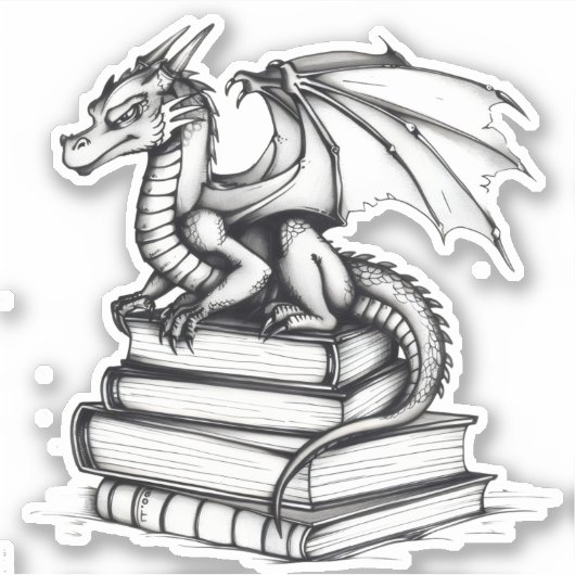 Dragon en Books Line Art Sticker (Voorkant)
