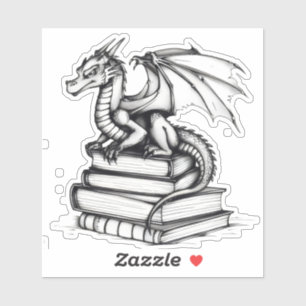 Dragon en Books Line Art Sticker