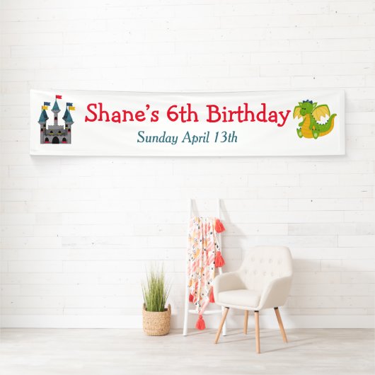 Dragon en Castle Birthday Party Spandoek (Insitu)