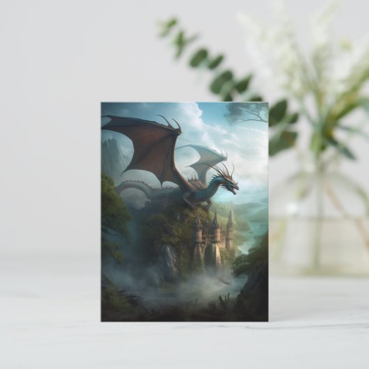 Dragon en Castle Fantasy Art Briefkaart (Staand voorkant)