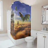 Dragon en Elf Fairy Sky Fantasy Landschap Douchegordijn (In situ)