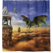 Dragon en Elf Fairy Sky Fantasy Landschap Douchegordijn (Voorkant)