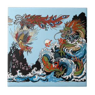 Dragon en Feng Huang. Illustratie van Insima Tegeltje
