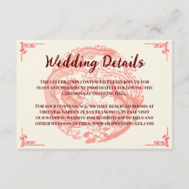 Dragon en feniks beige chinese bruiloft details informatiekaartje