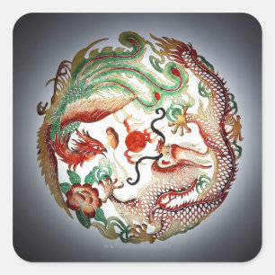 Dragon en feniks stencil vierkante sticker
