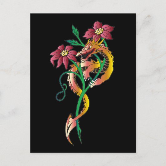 Dragon en Flower Tattoo Briefkaart (Voorkant)