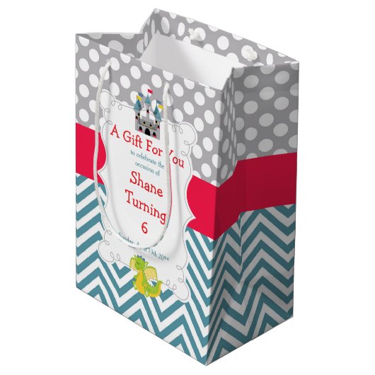 Dragon en Kasteel Verjaardagsfeestje Dank u Medium Cadeauzakje (Achterkant Gekanteld)