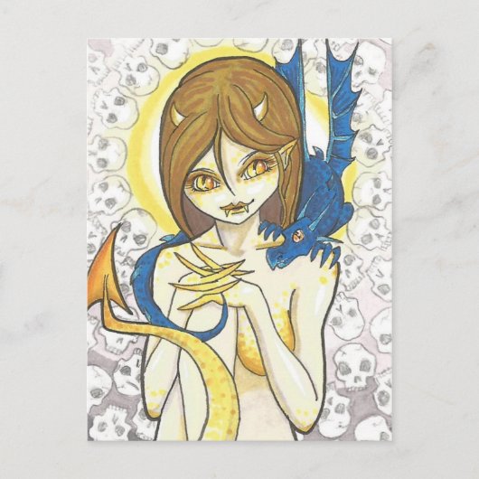 Dragon en Nymph skulls Fantasy Art Briefkaart (Voorkant)