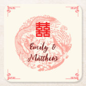 Dragon en Phoenix beige rood chinese bruiloft Kartonnen Onderzetters (Voorkant)