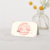 Dragon en Phoenix beige rood chinese bruiloft Plaatskaartje (Voorkant)