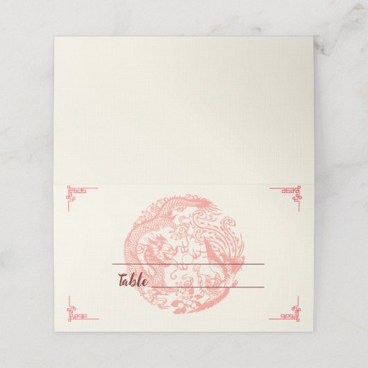 Dragon en Phoenix beige rood chinese bruiloft Plaatskaartje (Buitenkant ongevouwen)