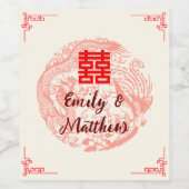 Dragon en Phoenix beige rood chinese bruiloft Wijn Etiket (Enkel label)