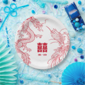 Dragon en Phoenix Clash | Dubbel geluk Papieren Bordje (Feest)