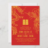 Dragon en Phoenix Dubbel geluk Goud + Rood Kaart (Voorkant)