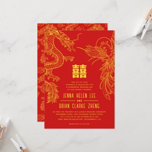 Dragon en Phoenix hebben dubbel geluk | rugpatroon Kaart (Voorkant / Achterkant in situ)