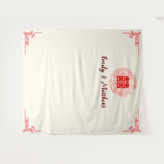 Dragon en Phoenix rood chinese bruiloft achtergron Wandkleed (Voorkant (horizontaal))