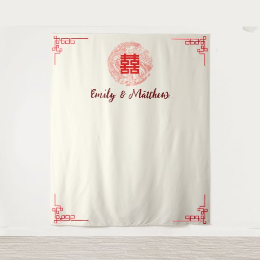 Dragon en Phoenix rood chinese bruiloft achtergron Wandkleed (Voorkant)