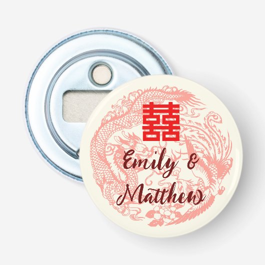 Dragon en Phoenix rood chinese bruiloft Button Flesopener (Voorkant)