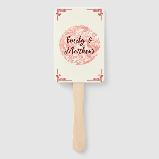 Dragon en Phoenix rood chinese bruiloft Handwaaier (Achterkant)