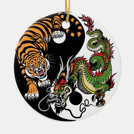 dragon en tijger yin yang keramisch ornament (Voorkant)