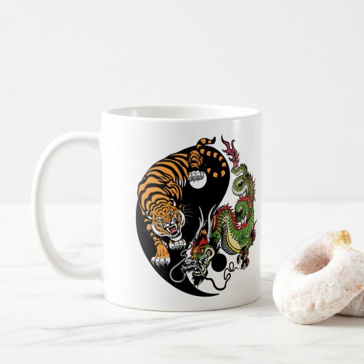 dragon en tijger yin yang koffiemok (Met donut)