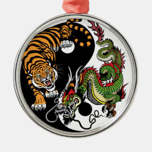 dragon en tijger yin yang metalen ornament